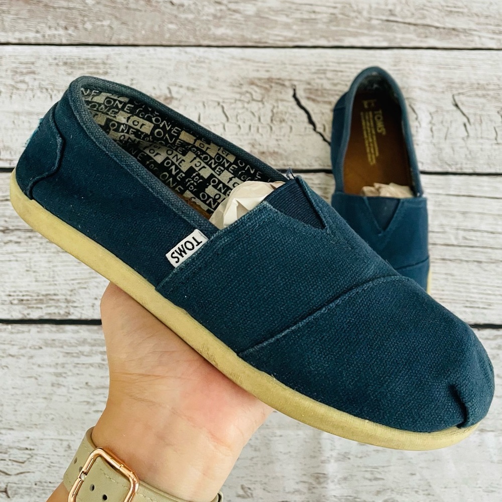 TOMS Navy Blue Canvas Slip Ons